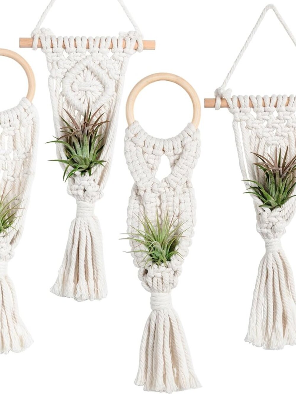 4 Pack Air Plants Holders Stand Air Fern Macrame Plant Hanger Indoor Hanging Pla